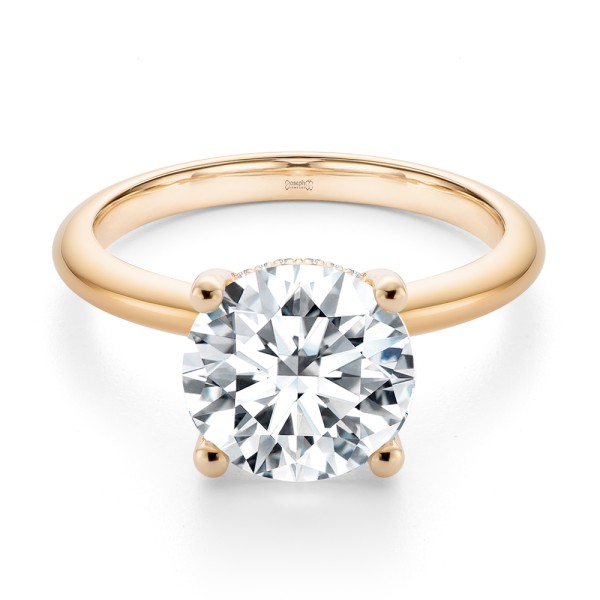18k Rose Gold 18k Rose Gold Hidden Halo Round Diamond Engagement Ring - Flat View - 107732