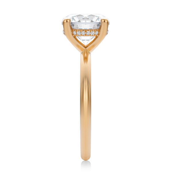 18k Rose Gold 18k Rose Gold Hidden Halo Round Diamond Engagement Ring - Side View - 107732