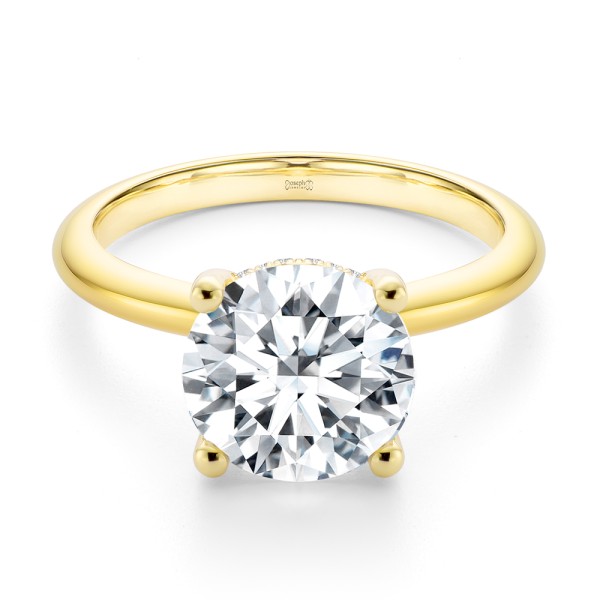 14k Yellow Gold Hidden Halo Round Diamond Engagement Ring - Flat View - 107732