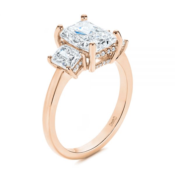 Hidden Halo Three Stone Diamond Engagement Ring - Image