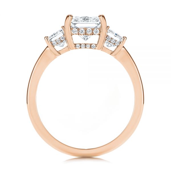 14k Rose Gold 14k Rose Gold Hidden Halo Three Stone Diamond Engagement Ring - Front View -  106101 - Thumbnail