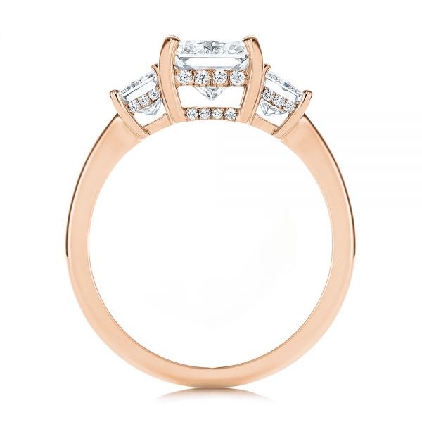 14k Rose Gold 14k Rose Gold Hidden Halo Three Stone Diamond Engagement Ring - Front View - 106101