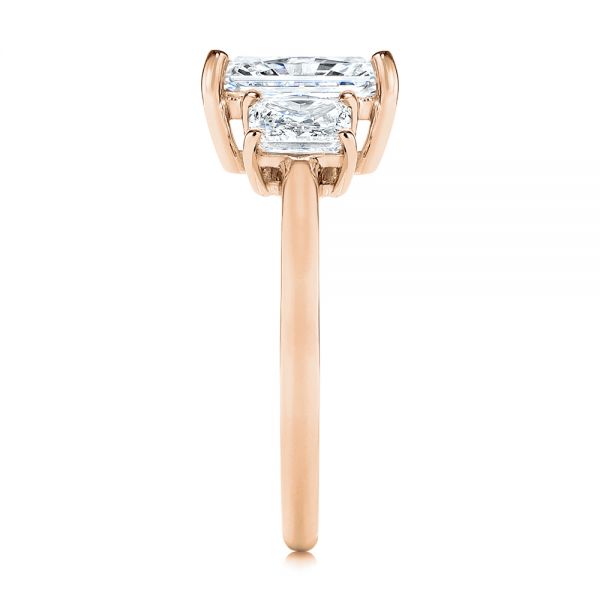 18k Rose Gold 18k Rose Gold Hidden Halo Three Stone Diamond Engagement Ring - Side View -  106101 - Thumbnail