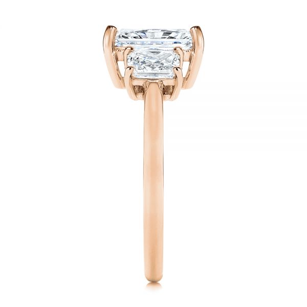 14k Rose Gold 14k Rose Gold Hidden Halo Three Stone Diamond Engagement Ring - Side View - 106101