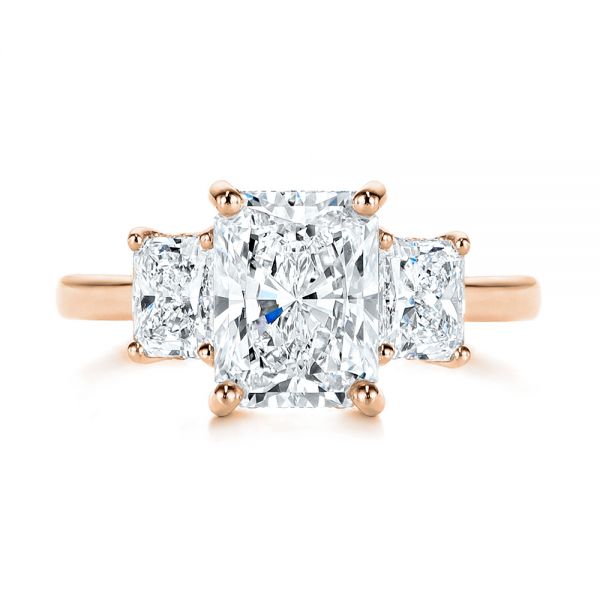 14k Rose Gold 14k Rose Gold Hidden Halo Three Stone Diamond Engagement Ring - Top View -  106101 - Thumbnail