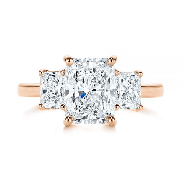 14k Rose Gold 14k Rose Gold Hidden Halo Three Stone Diamond Engagement Ring - Top View - 106101