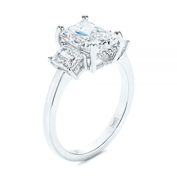  Platinum Hidden Halo Three Stone Diamond Engagement Ring - Three-Quarter View -  106101