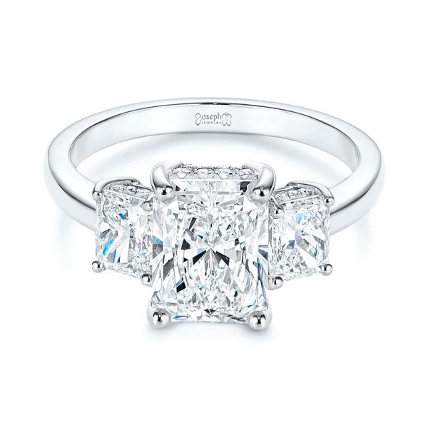 18k White Gold 18k White Gold Hidden Halo Three Stone Diamond Engagement Ring - Flat View -  106101 - Thumbnail