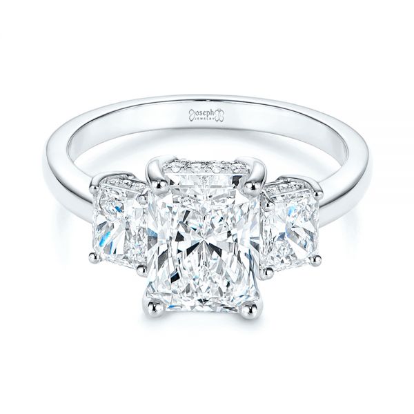  Platinum Hidden Halo Three Stone Diamond Engagement Ring - Flat View -  106101 - Thumbnail