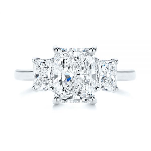 18k White Gold 18k White Gold Hidden Halo Three Stone Diamond Engagement Ring - Top View -  106101 - Thumbnail