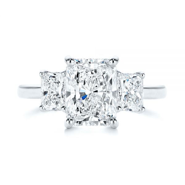 14k White Gold 14k White Gold Hidden Halo Three Stone Diamond Engagement Ring - Top View -  106101 - Thumbnail