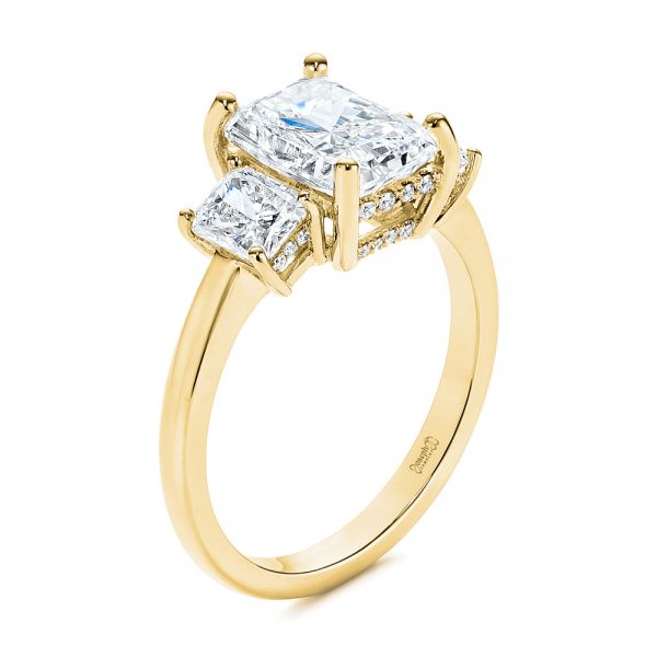 18k Yellow Gold 18k Yellow Gold Hidden Halo Three Stone Diamond Engagement Ring - Three-Quarter View -  106101 - Thumbnail