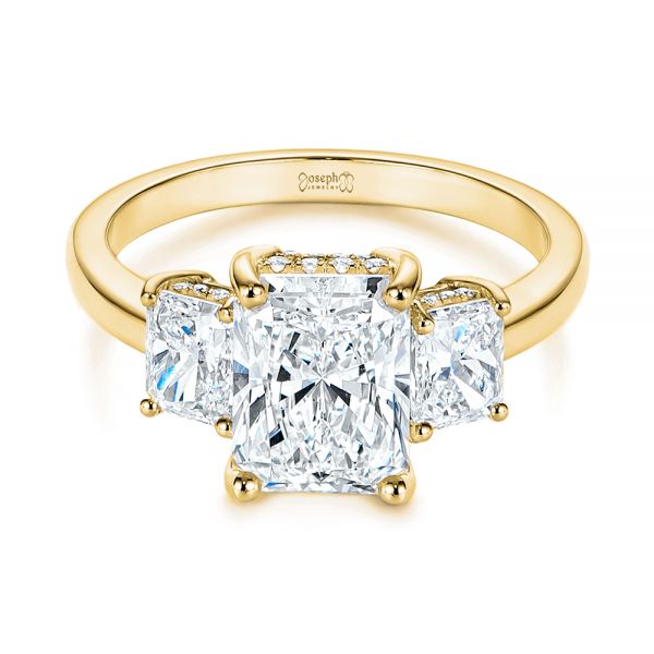 14k Yellow Gold 14k Yellow Gold Hidden Halo Three Stone Diamond Engagement Ring - Flat View -  106101 - Thumbnail