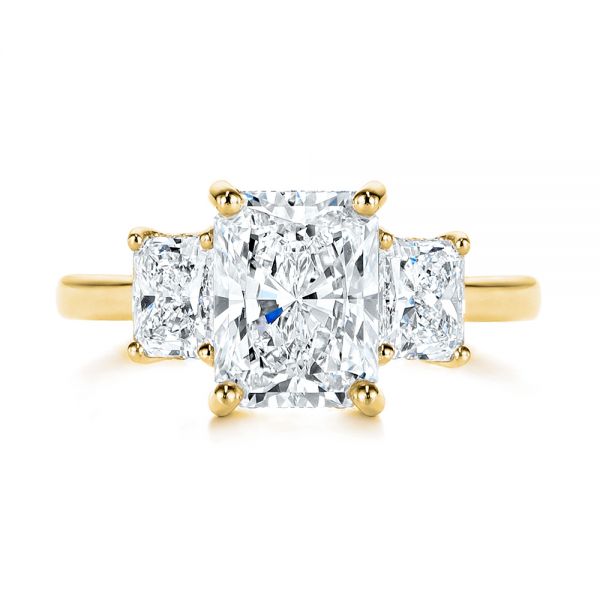 18k Yellow Gold 18k Yellow Gold Hidden Halo Three Stone Diamond Engagement Ring - Top View -  106101 - Thumbnail