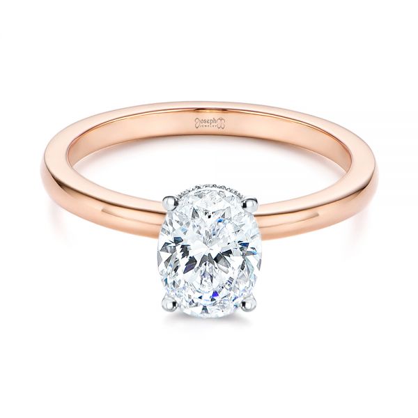 14K Gold Hidden Halo Two-tone Diamond Engagement Ring - Flat View - 105376