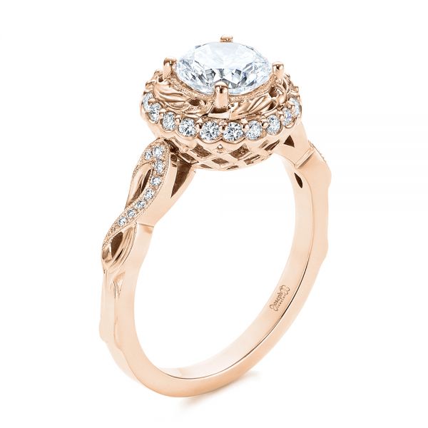 14k Rose Gold 14k Rose Gold Infinity Diamond Halo Engagement Ring - Three-Quarter View -  105796
