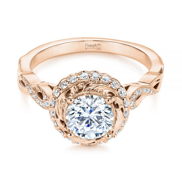 14k Rose Gold 14k Rose Gold Infinity Diamond Halo Engagement Ring - Flat View -  105796