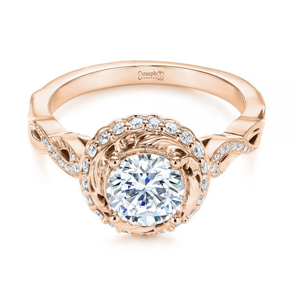 18k Rose Gold 18k Rose Gold Infinity Diamond Halo Engagement Ring - Flat View -  105796