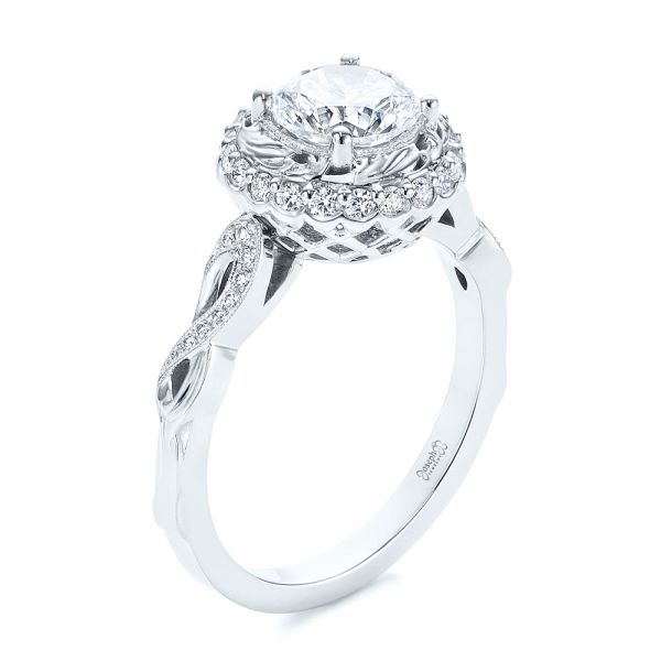 18k White Gold 18k White Gold Infinity Diamond Halo Engagement Ring - Three-Quarter View -  105796