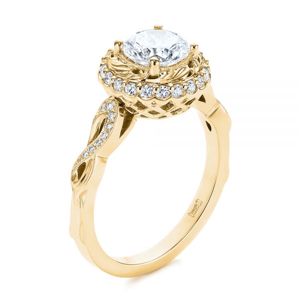 18k Yellow Gold 18k Yellow Gold Infinity Diamond Halo Engagement Ring - Three-Quarter View -  105796