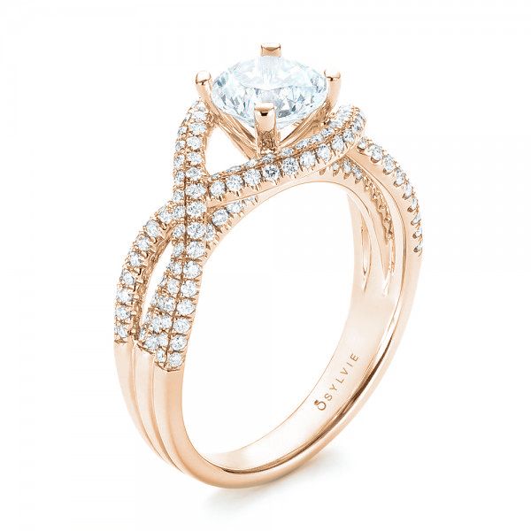 18k Rose Gold 18k Rose Gold Intertwined Diamond Engagement Ring - Three-Quarter View -  103080