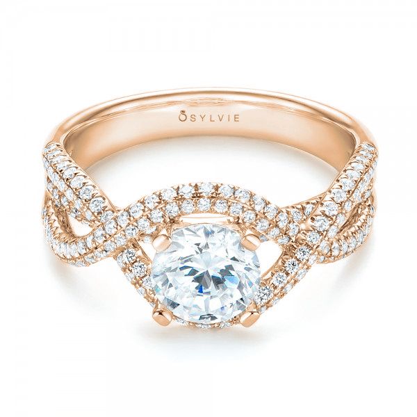 18k Rose Gold 18k Rose Gold Intertwined Diamond Engagement Ring - Flat View -  103080