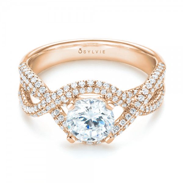18k Rose Gold 18k Rose Gold Intertwined Diamond Engagement Ring - Flat View - 103080