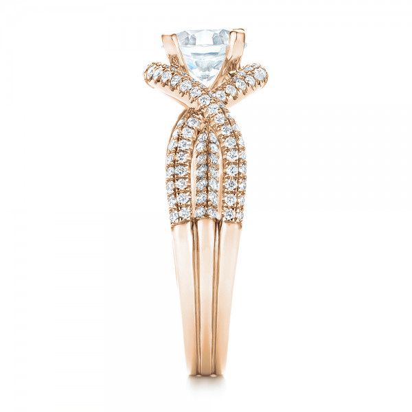 18k Rose Gold 18k Rose Gold Intertwined Diamond Engagement Ring - Side View - 103080
