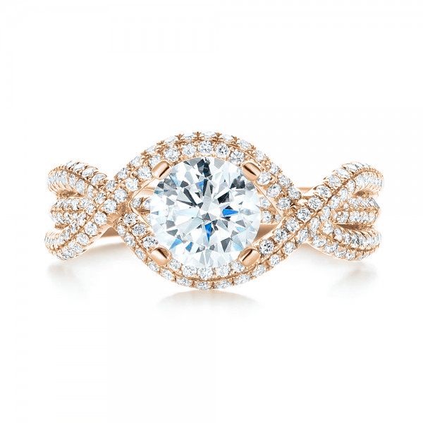 18k Rose Gold 18k Rose Gold Intertwined Diamond Engagement Ring - Top View - 103080
