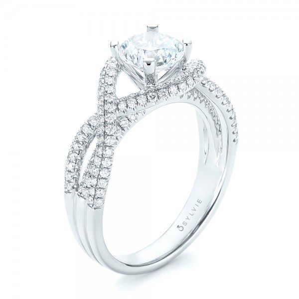 18k White Gold Intertwined Diamond Engagement Ring - Three-Quarter View -  103080