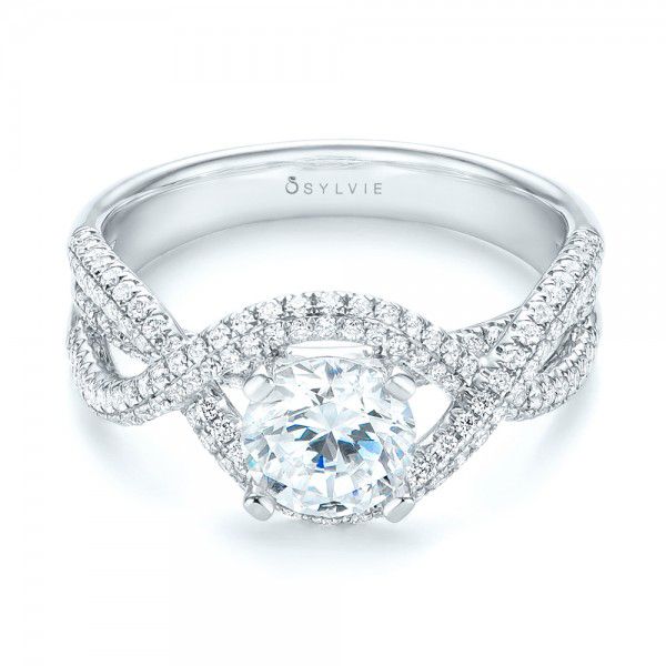18k White Gold Intertwined Diamond Engagement Ring - Flat View - 103080
