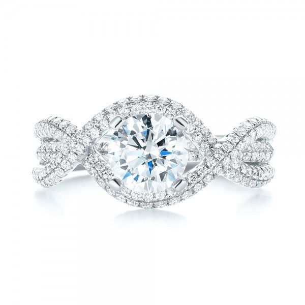 18k White Gold Intertwined Diamond Engagement Ring - Top View - 103080