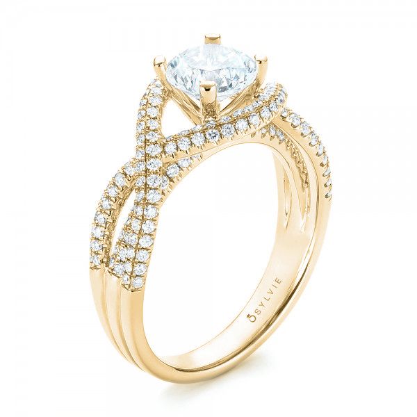 18k Yellow Gold 18k Yellow Gold Intertwined Diamond Engagement Ring - Three-Quarter View -  103080