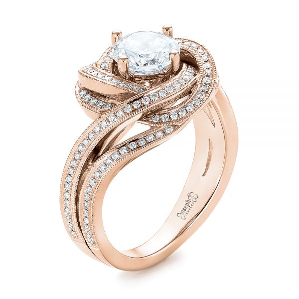 14k Rose Gold 14k Rose Gold Knot Diamond Engagement Ring - Three-Quarter View -  104115