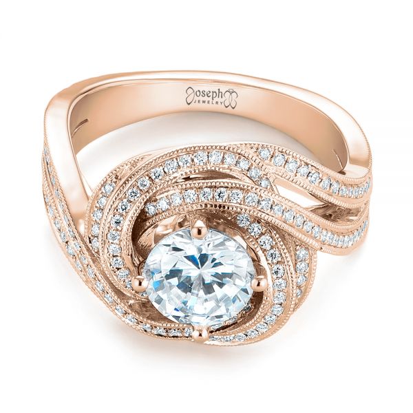 18k Rose Gold 18k Rose Gold Knot Diamond Engagement Ring - Flat View -  104115