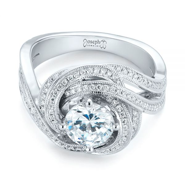 18k White Gold Knot Diamond Engagement Ring - Flat View -  104115