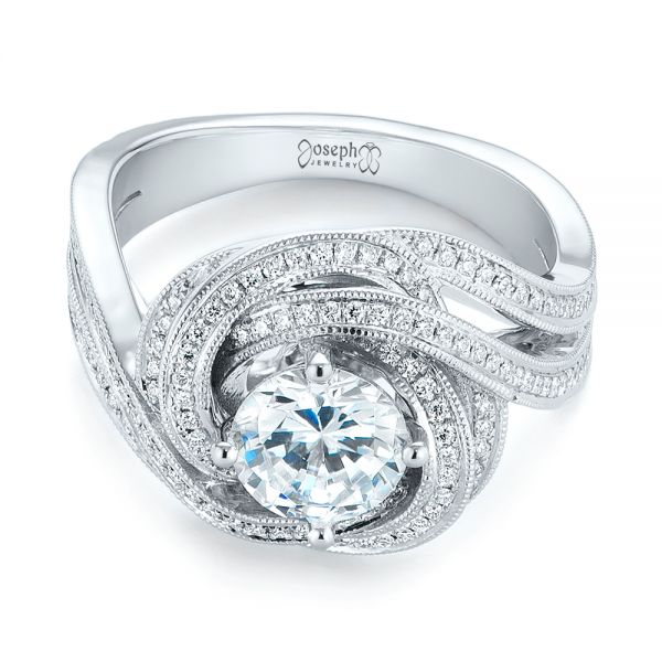 18k White Gold Knot Diamond Engagement Ring - Flat View - 104115
