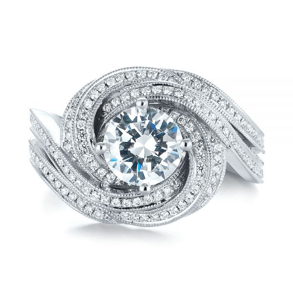 18k White Gold Knot Diamond Engagement Ring - Top View - 104115