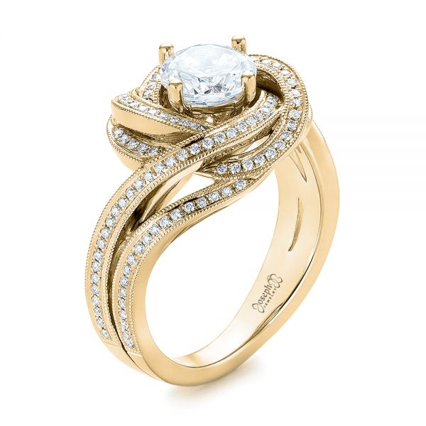 18k Yellow Gold 18k Yellow Gold Knot Diamond Engagement Ring - Three-Quarter View - 104115