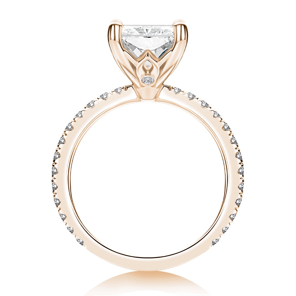 14k Rose Gold 14k Rose Gold Lotus Basket Radiant Cut Diamond Engagement Ring - Front View -  108545 - Thumbnail