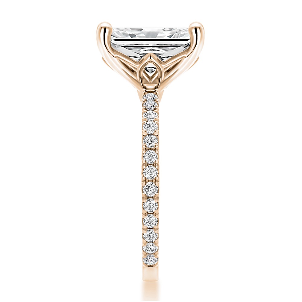 14k Rose Gold 14k Rose Gold Lotus Basket Radiant Cut Diamond Engagement Ring - Side View -  108545 - Thumbnail
