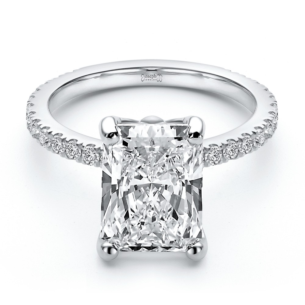 14k White Gold Lotus Basket Radiant Cut Diamond Engagement Ring - Flat View -  108545 - Thumbnail