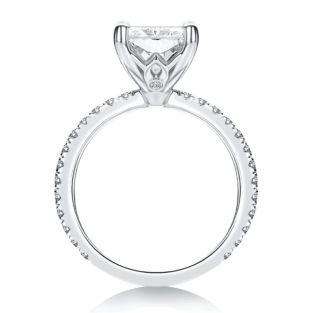 14k White Gold Lotus Basket Radiant Cut Diamond Engagement Ring - Front View -  108545 - Thumbnail