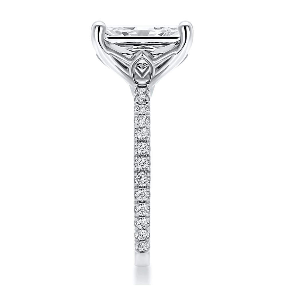 14k White Gold Lotus Basket Radiant Cut Diamond Engagement Ring - Side View -  108545 - Thumbnail