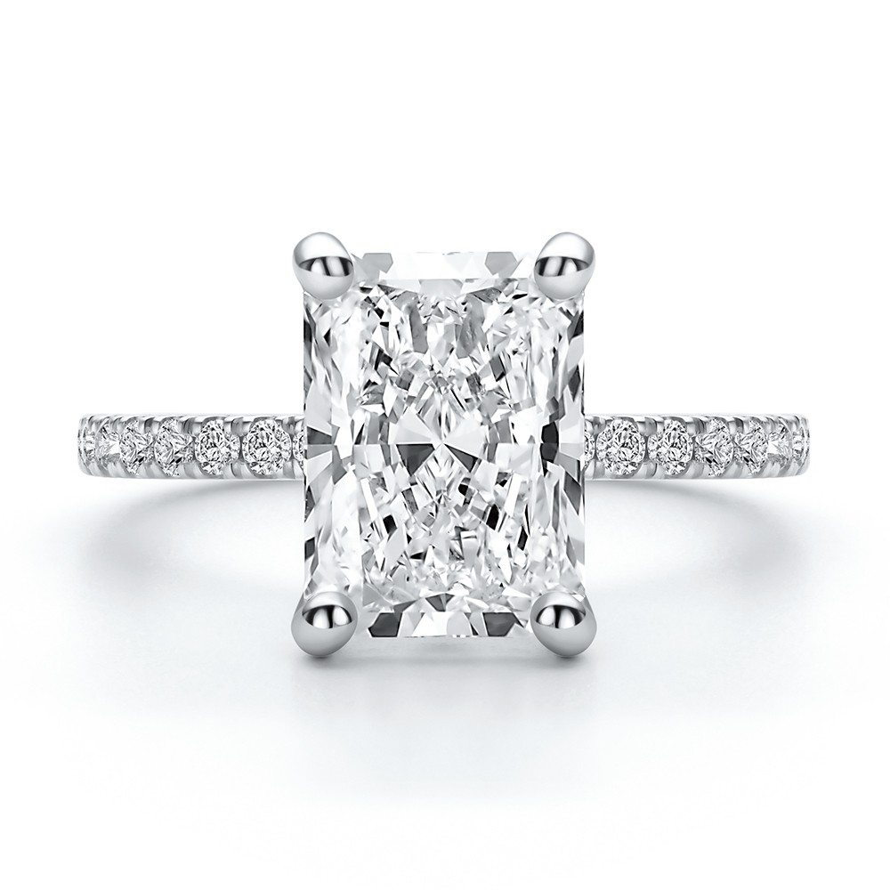 14k White Gold Lotus Basket Radiant Cut Diamond Engagement Ring - Top View -  108545 - Thumbnail