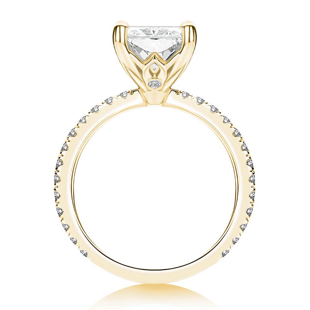 14k Yellow Gold 14k Yellow Gold Lotus Basket Radiant Cut Diamond Engagement Ring - Front View -  108545 - Thumbnail