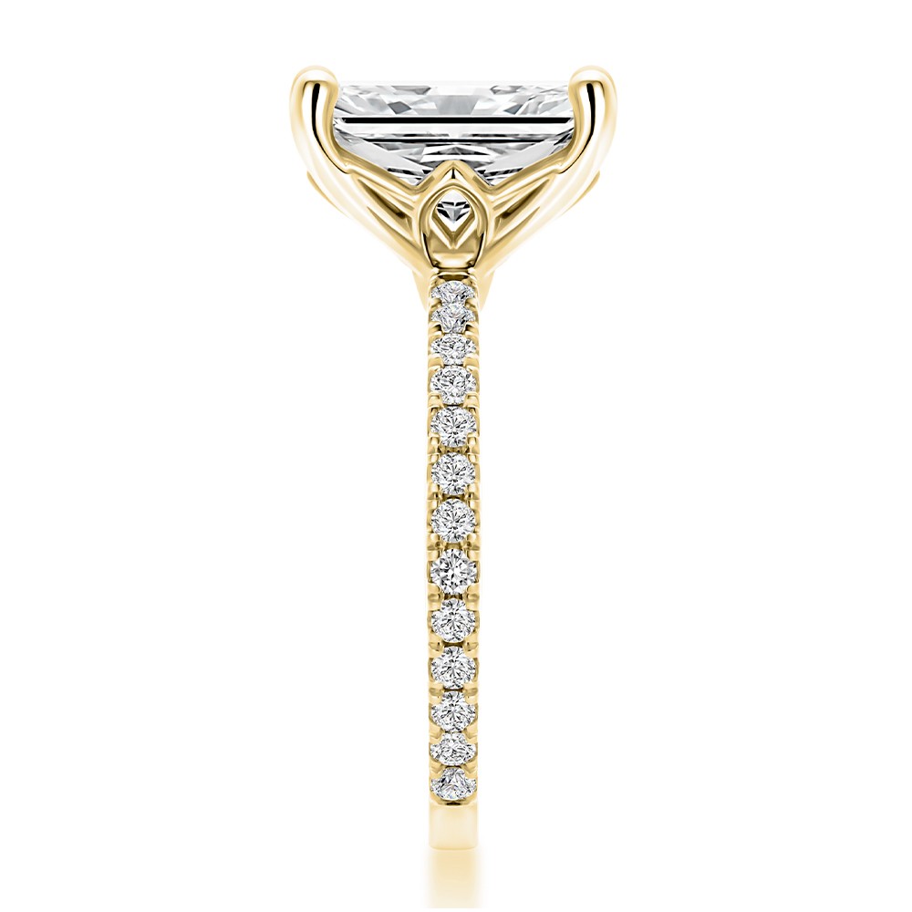 14k Yellow Gold 14k Yellow Gold Lotus Basket Radiant Cut Diamond Engagement Ring - Side View -  108545 - Thumbnail
