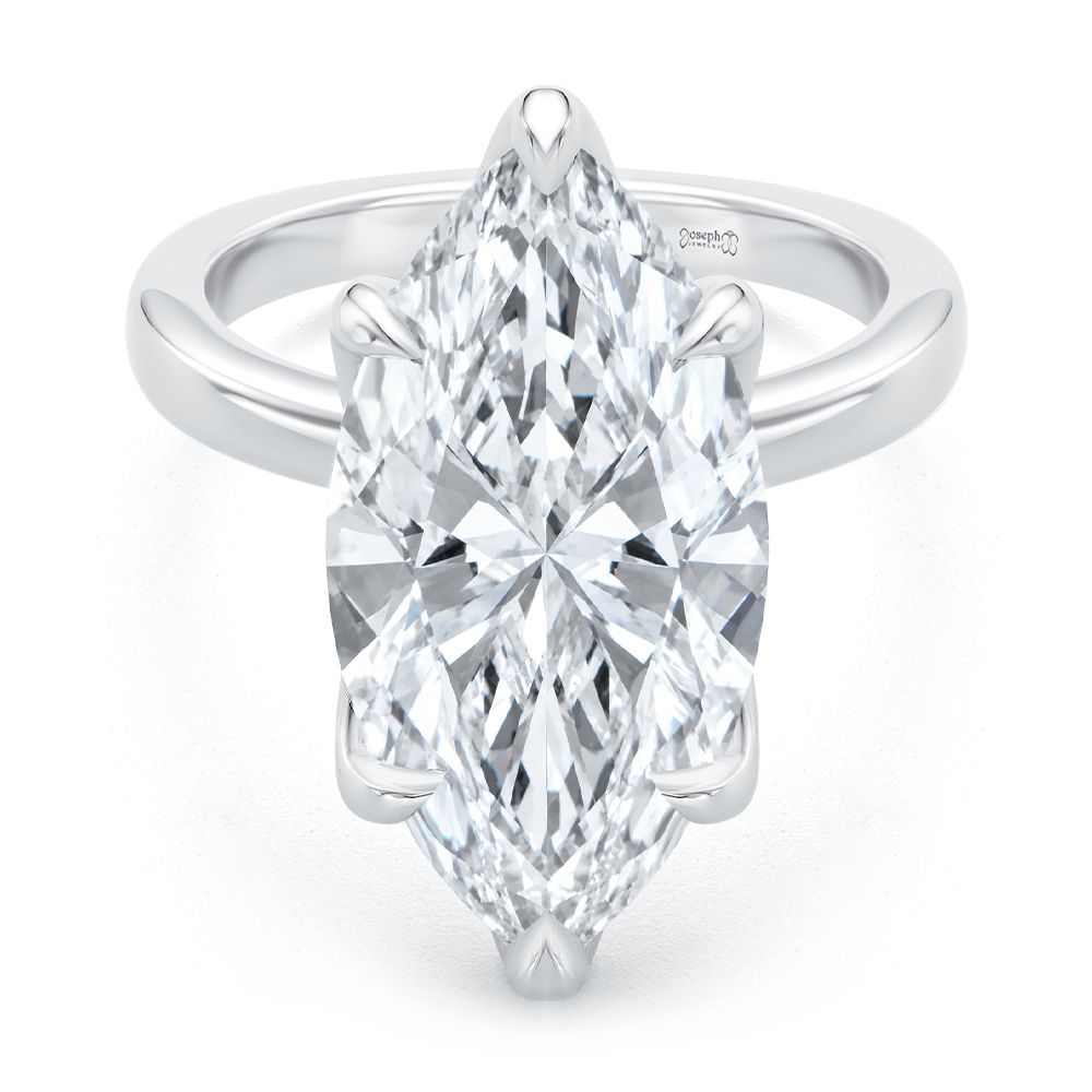 Lotus Head Marquise Diamond Solitaire Engagement Ring - front perspective