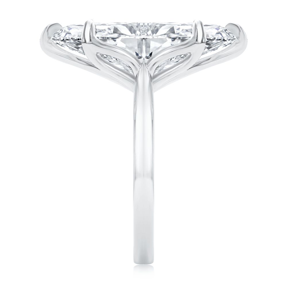 Lotus Head Marquise Diamond Solitaire Engagement Ring - Side view
