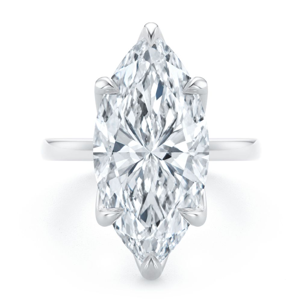 Lotus Head Marquise Diamond Solitaire Engagement Ring - Top view